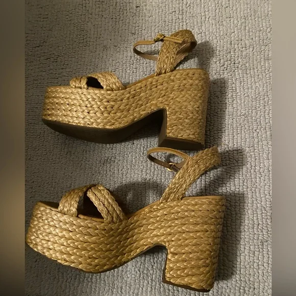 Woven Platform Sandals - Natural Straw - Picture 1 of 6